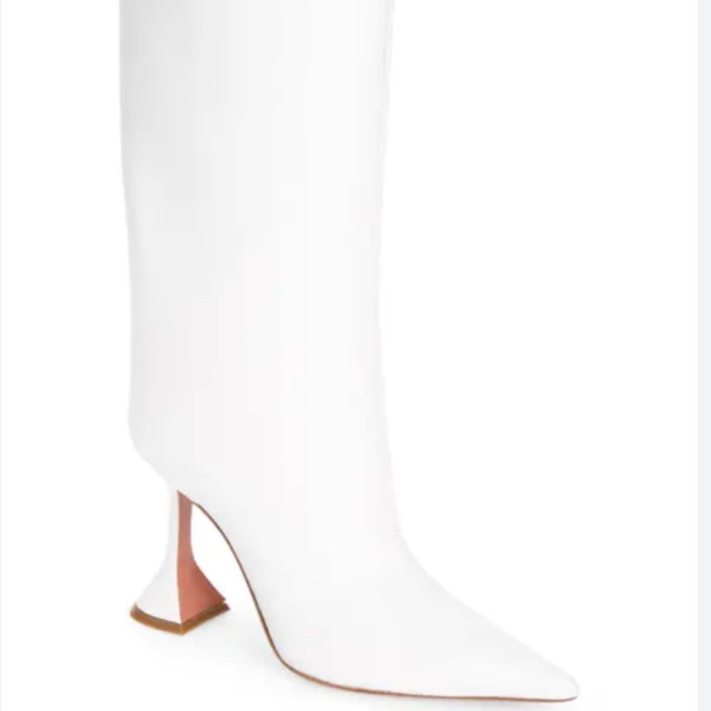 Amina Muaddi Pointed Toe Leather White Boots Size 38